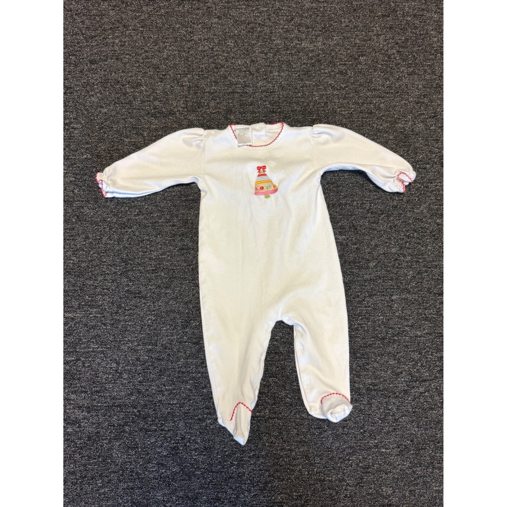 Paty Baby Girls White Long Sleeve Footed Onesie Christmas Tree Embroidered 6-9 M